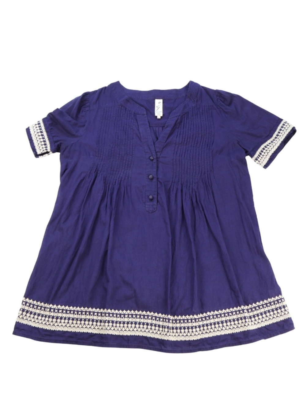 Floreat Anthropologie Navy Embroidered Tunic Blouse Size 4
